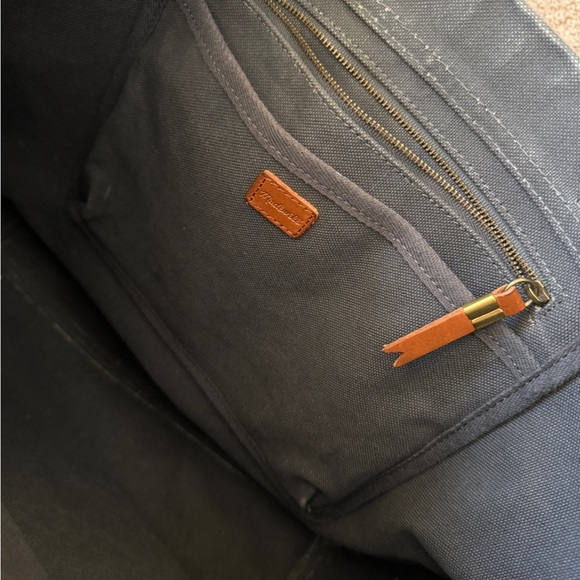 Madewell garment died Blue Canvas transport Tote with Tan Leather Handles - Picture 9 of 14